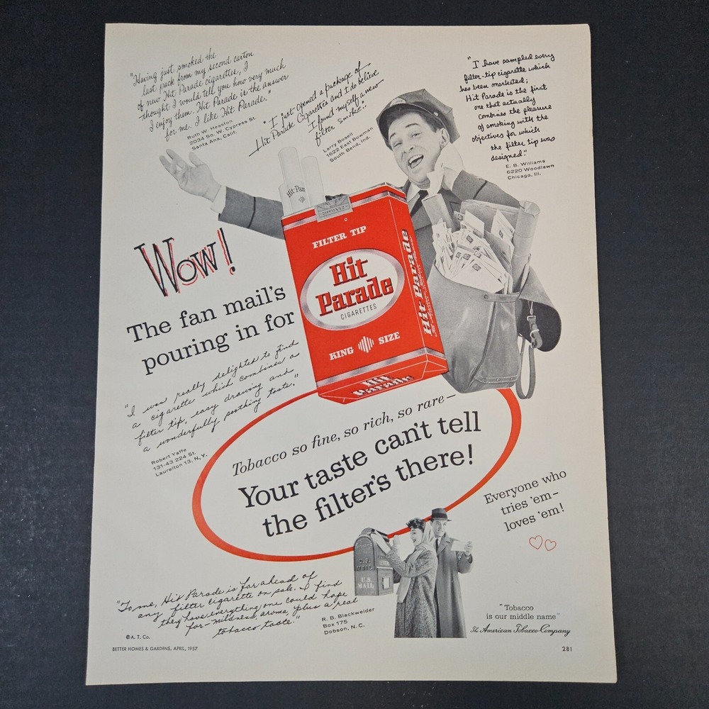 1957 Hit Parade Cigarettes Testimonials Vintage Print Ad‎ American Tobacco Co